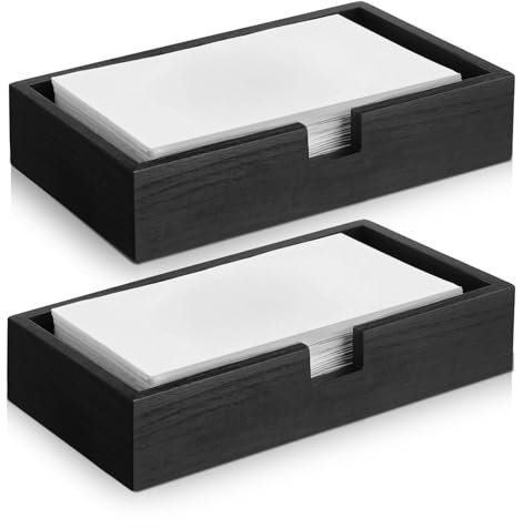 Suzile 2 Pack 2 Inch Tall Black Wood Guest Towel Holder Tray for Bathroom, Flat Paper Napkin Basket Sink Tray Toilet Tank Topper Cocktail Napkin Holder for Home Table Countertop Kitchen Desk(Classic)