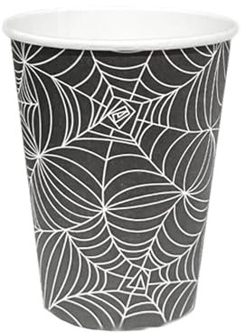 Lizzy Halloween Paper Cups 270ml 8pk - Adults | Spider Black Biodegradable and Compostable Cup for DIY Halloween Party Hot and Cold Drinks