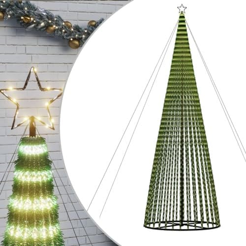vidaXL Árbol de Navidad LED 1544 Leds Blanco Cálido 500 cm, Decoración Navideña, Luz LED, Luz Navideña para Exteriores, Árbol de Cono de Navidad