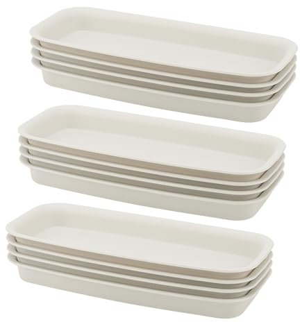 MUKCHAP 12 Pack 21.8 x 8.8 x 2cm Rectangular Plant Drip Tray, Beige Plastic Planter Drip Tray, Window Box Tray Flower Pot Saucers for Gardening, Top Size in 24 x 11cm