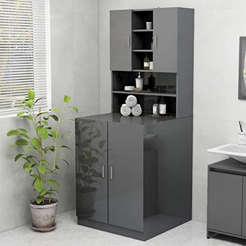 BaraSh Waschmaschinenschrank Hochglanz-Grau 70,5x25,5x90 cm Waschmaschinenschrank üBerbauschrank Waschmaschinenregal Schrank üBer Waschmaschine