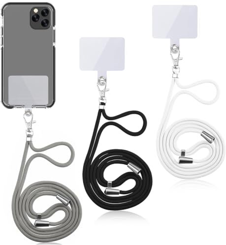 3 Cordini Regolabili Universali per cellulare, da collo a staccabile. Evita perdite con lo stile di lacci per il collo in Nero, Bianco e Grigio.
