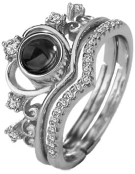 BaRobo Crown 2-in-1 Projektionsring in 100 Sprachen Ich liebe dich Paar Ring mit Ring Box,Silber