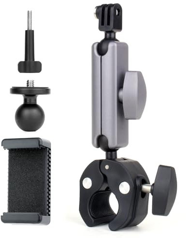 SOONSUN Super Clamp Mount with Dual 360° Rotation Ballhead Magic Arm Bike Motorcycle Handlebar Pole Mount for GoPro, Insta360, AKASO, DJI Osmo Action Camera, DSLR, Digital Camera