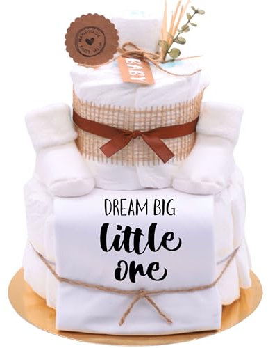 Trend Mama® | Sprüche Windeltorte Babybody Neutral Unisex | Baby Body und Kuschelsocken | Babygeschenk zur Geburt (MOTIV | Dream big little one, BABYBOY | 50-56)