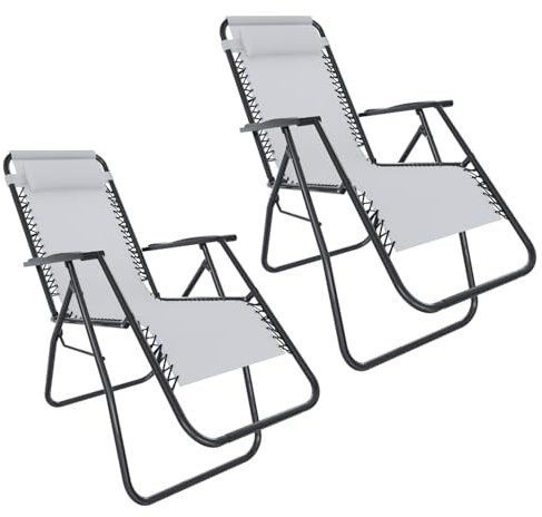 Set Da 2 Sedie Sdraio A Gravità Zero Da Giardino Poggiatesta Regolabile Sedia Pieghevole Oscillante Ergonomica Traspirante Zero Gravity Da Esterno Piscina Mare Portata Massima 120 Kg (Bianco)