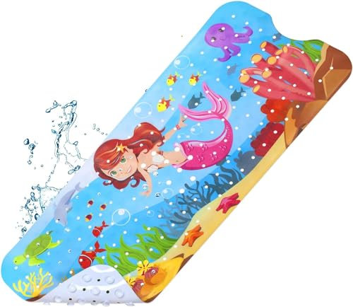 YOCOLE Tapis de Bain Antiderapant pour Enfants, 100x40cm Tapis Baignoire Antidérapant, Anti Glisse PVC Tapis de Douche avec 200 Ventouse, sans BPA & Lavable en Machine Bath Mat pour Enfants et Bébé