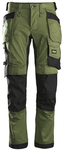 Snickers Workwear Allround Work Handwerkerhose 6241, Stretch-Arbeitshose mit Holstertaschen und schmal geschnittenen Beinen, Khaki-Grün/Schwarz, 36W / 36L