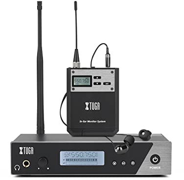 XTUGA Sistema di monitor Intrauricolari senza fili UHF a canale singolo con trasmettitore e ricevitore per la scena, Studi di registrazione, Musicisti