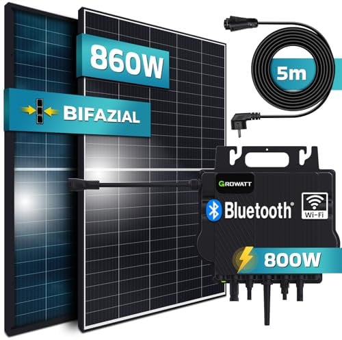 SUNNIVA 850W Balkonkraftwerk 800W komplett Steckdose - Fox ESS 800W Wechselrichter - PV Solaranlage Komplettset - 2x 425W Solarmodule - inkl. 5m Kabel - Bluetooth WIFI