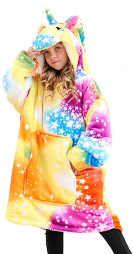 Piefry Einhorn Kapuzenpullover für Mädchen, Einhorn Kapuzensweatshirt, Übergroße Hoodie Decke für Kinder (Gelb, 6-7 Jahre)