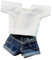 Oshhni 1:12 Top mit Jeansshorts Pullover Cosplay, Retro Stilvolle Mode Casual Outfit Kostüm für 6'' Zoll Puppen Figuren ACCS, Blaue Hosen