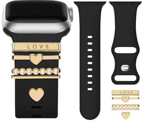 5ST Charms mit Armband Kompatibel für Apple Watch Armband 42mm 44mm 45mm 49mm, Metall Dekorative Glitzer Schmuck für iWatch Series SE 9 8 7 6 5 4 3 Ultra Damen (inklusive Armband)
