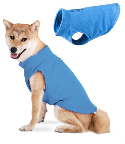 TOPSOSO Hunde Fleece Weste Elastisch Leichte Revers Hundepullover Weich und Bequem Warme Hundemantel Mode Einfarbig Winter Hundewesten mit D-Ring Geeignet für Mittlere Katzen und Hunde(Blua L)