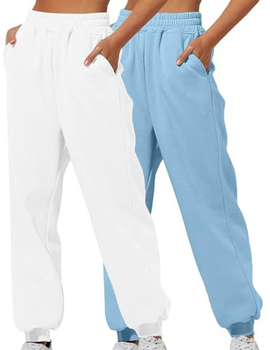 XCXC 2er-Pack Damen Jogginghose mit Cinch-Bottom und Taschen Frauen Einfarbiger Trainingsanzug Baggy Hose mit elastischer Taille für Lässiges Hip-Hop, Fitnessstudio und Joggen
