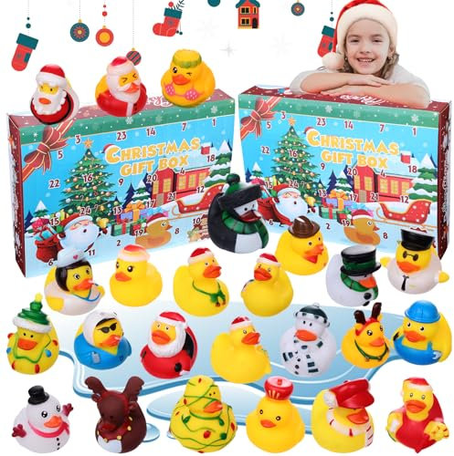 Calendario Avvento 2024 Paperella di Gomma Bambini Paperelle Piccola Anatra Gialla Rosa Regali di Natale Creativi per Ragazzi e Ragazze Giocattoli Da Bagno