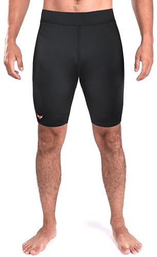 Mytra Fusion Kompressions kurz Herren MMA Vale Tudo Shorts Kickboxen Muay Thai Mixed Martial Arts Käfigkampf Grappling Kompressions Laufhose (DE/NL/SE/PL, Alphanumerisch, L, Regular, Kurz, Black)