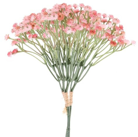 Sliverdew Künstliche Blumen, 12 Stück Rosa Schleierkraut Pflanzen Gypsophila Blumen Kunstblumen Schleierkraut Künstliche Schleierkränze für Hochzeit Brautsträuße Party Home Dekoration