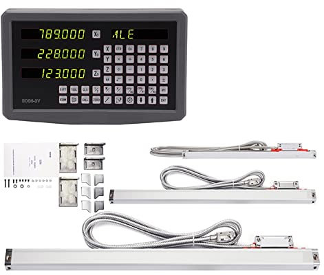 HEALBYBLE Metall 3-Achsen-DRO-Kits Digitalanzeige mit Linearskalen-Encoder-Sensor 70-1020 mm for Drehbank-Fräsbohren,Hohe Leistung(KA3 KA3 KA5 SDS6-3V)