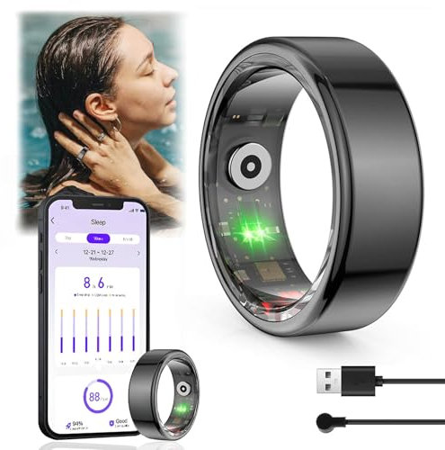 WIOONI Smart Ring Herren Damen, Fitness Ring Tracker Gesundheitsring mit Herzfrequenz, SpO2, Schlaftracker, 100+ Sportmodi IP68 Wasserdicht Smartringe für Android und iOS, Size 9, Schwarz