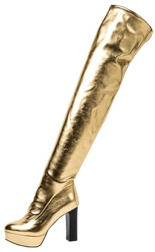 Gicoiz Donna Punta Rotonda Tacco Chunky Sopra Il Ginocchio Eleganti Stivali Alti Comodo Sposa Plateau Inverno Festa Warm Thigh Stivali Alti Oro Numero 37 EU-38Cn