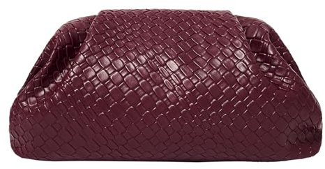 PHILOMENA Borsa da sera da donna in pelle vegana, pochette con ravioli, borsa increspata per feste, matrimoni, eleganti borse, Vino rosso