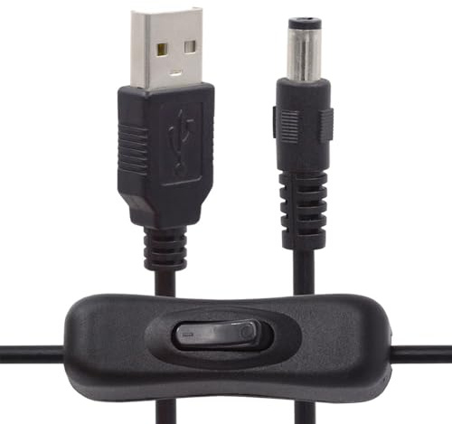 xiwai Rallonge jack CC 5,5 x 2,1 mm vers USB Type-A avec interrupteur marche/arrêt pour lampe de bureau DC 5 V ventilateur caméra 1 m