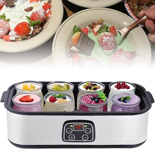 Yaourtière Ultime, Machine à Yaourt de 1400 ML avec 8 Pots en Verre, Machine à Yaourt Automatique avec Pots en Verre de 180 ML, contrôle de température constante et Affichage LED pour la Maison