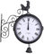 PurpleMinder Gartenuhr im Vintage-Stil, Wanduhr im antiken Stil Outdooruhr Wasserfest Outdoor Garten Uhr Bahnhofsuhr Wetterfest Retro Zweiseitige Schwarz Dekorative Wanduhr mit Halterung