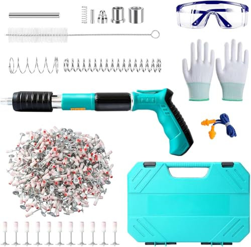 Pistolet à clouer manuel avec 5 niveaux de puissance réglable, appareil de tir à boulons portable avec 180 clous ronds pour plafonds, tuyaux, installation de circuit, décoration intérieure (bleu)