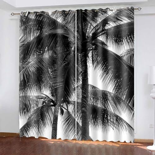 Lirzxin Gardinen Abdunkelnd 244 cm Lang, Vorhänge Verdunklung mit Ösen 2er Set Grau Palmen Landschaft Vorhang für Jugendzimmer Wohnzimmer Schlafzimmer Kinderzimmer, 234x244 cm(BxH)
