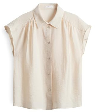 OPUS Damen Kurzarmbluse | Satinbluse FAIRI Loose mit femininen Raffungen Natural Glaze, 44
