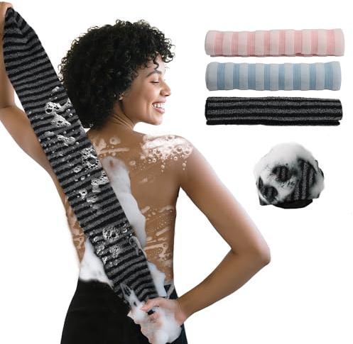 VOSSOT 3 Pack Peeling Badetuch, Afrikanischer Netzschwamm, Afrikanischer Badeschwamm Netz Langes Peeling-Rückenschrubber Nylon Scrubber Badetuch langer Schwamm Körperpeeling für Täglicher Gebrauch