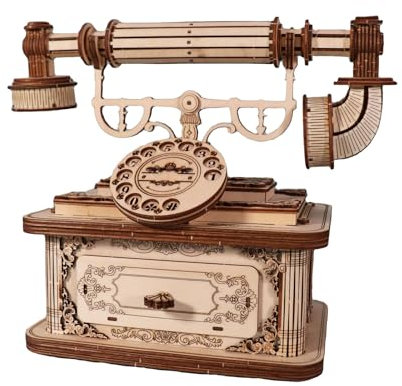 Music Park 3D Holz Puzzle Retro Telefon Erwachsene DIY Bausatz für Erwachsene Vintage Dekoration Geschenk, Holzmodell zum Selbstbauen