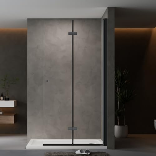 AQUENITH Duschwand Glas 120x185cm Walk in Dusche Schwarz Faltbar Glaswand