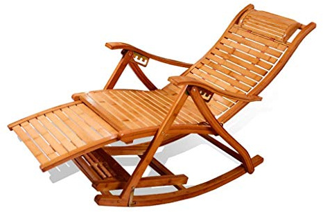 FHSLKXIM Campingstühle Gartenliegen Klappstuhl Bambus Klappbarer Schaukelstuhl Loungesessel, 5-Fach Verstellbarer Gartenliegestuhl Abnehmbares Wattepad, Holz + Wattepad, Holz