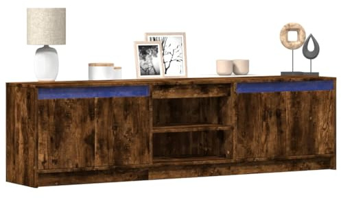 RMIHSJG TV-Schrank mit LED-Beleuchtung Räuchereiche HiFi Rack tv unterschrank Sideboard tv Fernseher kommode 180x34x50 cm