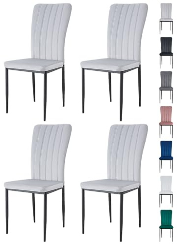 mcc direct Set of 4 Dining Chairs, Velvet High Back Kitchen Chairs with Upholstered Soft Seat and Metal Legs for Home, Office, Dining and Reception - Elle (Light Grey)
