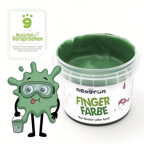 neogrün® Fingerfarbe – Vegane Bio-Fingerfarbe für Kinder – Cremig, wasserlöslich & leicht zureinigen – Mit pflanzlichen & mineralischen Pigmenten, NCP-zertifiziert, 120 g (Grün, Standard)