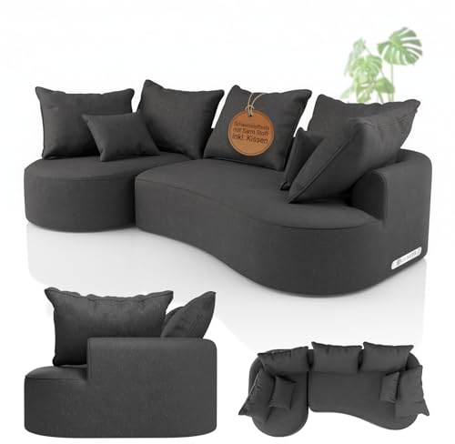 Juskys Sofa Tirano - Samt Grau, Ecksofa mit L-Form, mit Rücken- & Dekokissen, 4-Sitzer Eckcouch, Schaumstoff - Ottomane Links