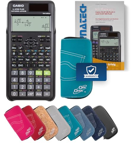 Casio FX-87 DE Plus II Schulrechner mit CalcCase Schutztasche & Fachbuch - Wissenschaftlicher Taschenrechner - Classic Set (Türkis)