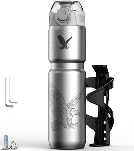 MYFOREST Isolierte Fahrrad-Trinkflasche, geruchsneutraler, 700ml Kombi-Set | Geschmacksneutral Innenschale, aus chirurgischem Stahl, extra Grip für unwegsames Gelände, 'Stahladler Kombi'