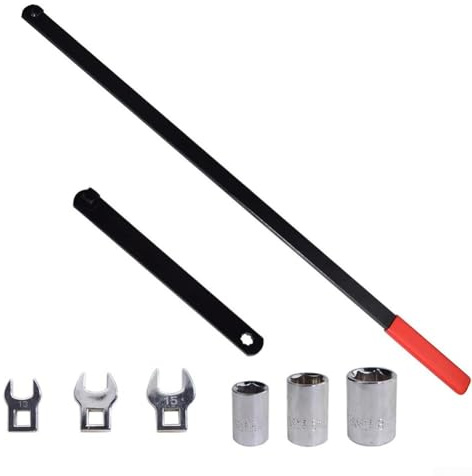 Kit d'outils de tendeur de courroie serpentine de 8 pièces avec entraînement carré de 3/8, comprend des clés à pied de biche de 13 à 15 mm et des adaptateurs hexagonaux de 15/16/18 mm pour le réglage