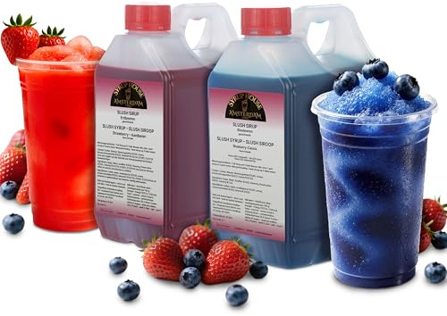 Bacchus Brew Slush Syrup for Ninja Slushie Machine 4×0,75L (1:5) | Strawberry & Blue Raspberry Syrup – Slushy Syrup Pack for Slush Maker & Slush Puppy Machine – Slushie Syrup for Slushie Cup