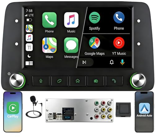 Wireless CarPlay Autoradio Display für FIAT Panda 2003-2012 1 DIN Bluetooth | Linux System,2s Schnellstart,Plug&Play,CANBUS,Unterstützt Rückfahrkamera und DAB+,Lenkradsteuerung,Bluetooth,RDS,Android auto