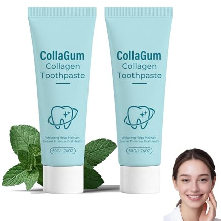 Colla Gum Zahnfleisch Toothpaste, 2PC Colla Gum Collagen Toothpaste, Collagum Kollagen-Zahnpulver mit Hydroxyapatite, CollaGum Zahnfleisch-und Zahnschmelzschutz-Zahnpasta, Whitening Zahncreme