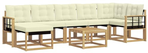 vidaXL Outdoor-Sofagarnitur mit Kissen 8 pcs Weiß und Creme, Moderne Minimalistische Gartenlounge, Robuste wetterfeste Möbel, Bequeme Texilene Couch, Sitzplatz für den Garten