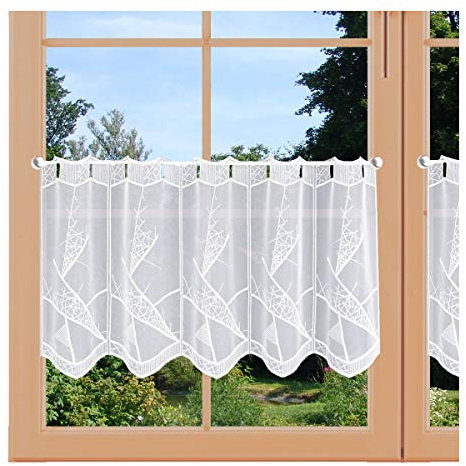 Moderne Stickerei-Scheibengardine Mara in weiß Echte Plauener Spitze in edel-klassischem Design