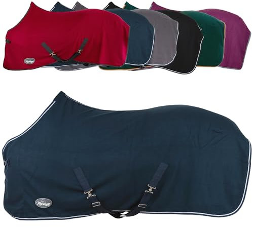 Marengos - Abschwitzdecke Economic mit Kreuzgurten (abnehmbar) | Pferdedecke mit Frontschnalle, Schweifkordel & Widerristpolster | atmungsaktive Fleecedecke | Pferde Zubehör in Dunkelblau | 115cm