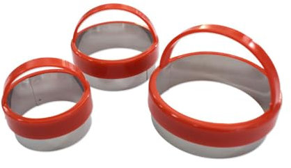 Zenker 43028 Set de 3 emporte-pièces ronds, emporte-pièces ronds, emporte-pièces pour pâtisserie, Acier inoxydable, Plastique, Rouge, Argent, 6,4 cm